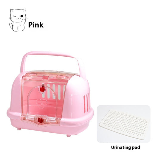 Brown pet carrier with a clear front door, top handle, ventilation slots, and a white urinating pad. - Image 8