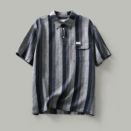 Camisa de Lino Cuadros Casual Japonesa para Hombre - Manga Corta