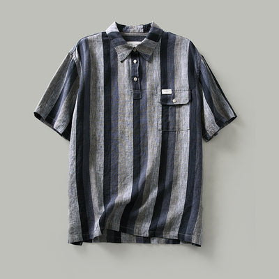 Camisa de Lino Cuadros Casual Japonesa para Hombre - Manga Corta