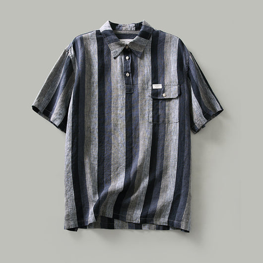 Camisa de Lino Cuadros Casual Japonesa para Hombre - Manga Corta