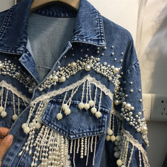 Chaqueta Denim Industrial con Perlas y Borlas - Image 2