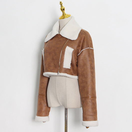Abrigo de Piel de Cordero con Solapa Elegante para Mujer - Image 10