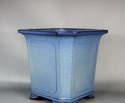Maceta Bonsái Artesanal Azul Claro Esmaltada Forma Tubo Antiguo - Image 8