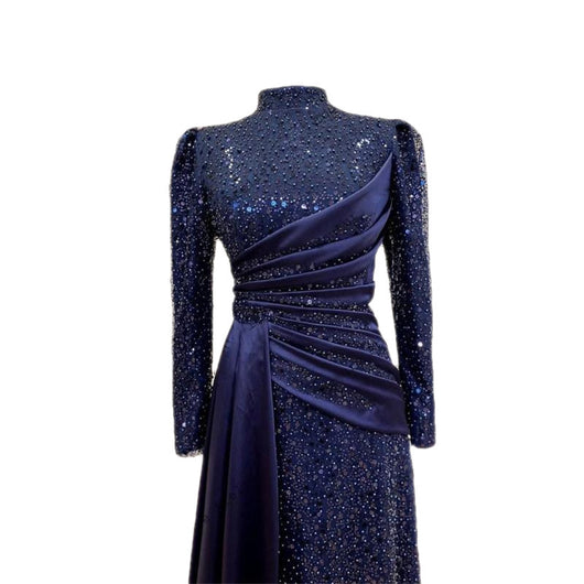 Vestido de Noche Musulmán Elegante con Encaje Lentejuelas y Cuello Mao - Image 5