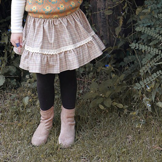 Pantalón Falda Acolchado Cuadrille Coreano para Niña con Forro Polar - Image 6