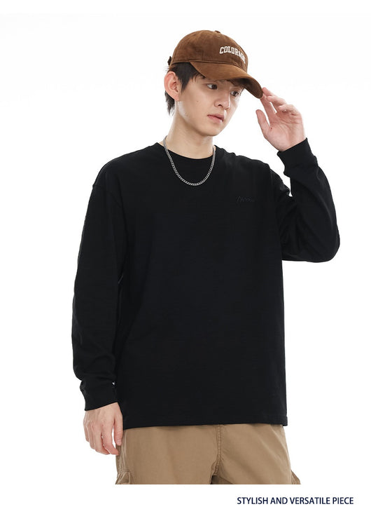 Camiseta de Algodón Pima con Bordado Minimalista - Manga Larga Cuello Redondo - Image 19