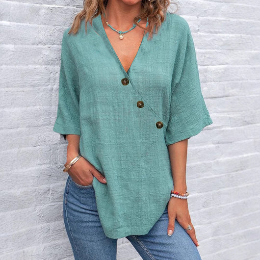 Blusa de Lino Puro con Botones - Colores Lisos - Image 8