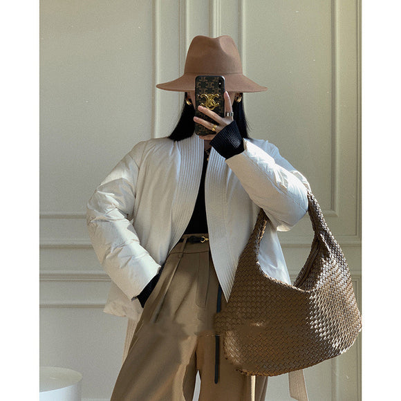 Chaqueta Acolchada Estilo Bata con Encaje para Mujer