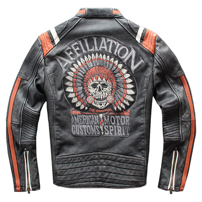 Chaqueta de Cuero Motociclista Premium con Cuello Alzado y Bordados Artesanales - Image 3