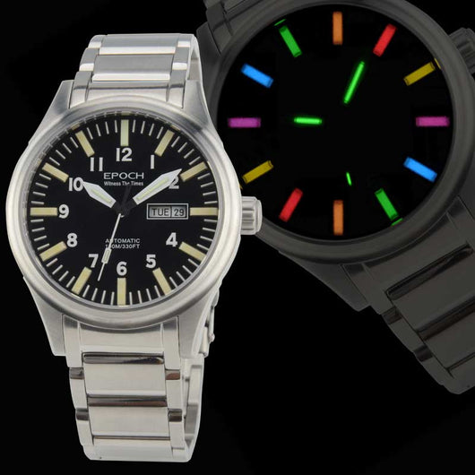 Reloj Automático para Hombre con Tubo de Luz Arcoíris Resistente al Agua