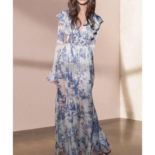 Vestido Camisero Estampado Cuello Alto Slim Fit Vacacional - Image 2
