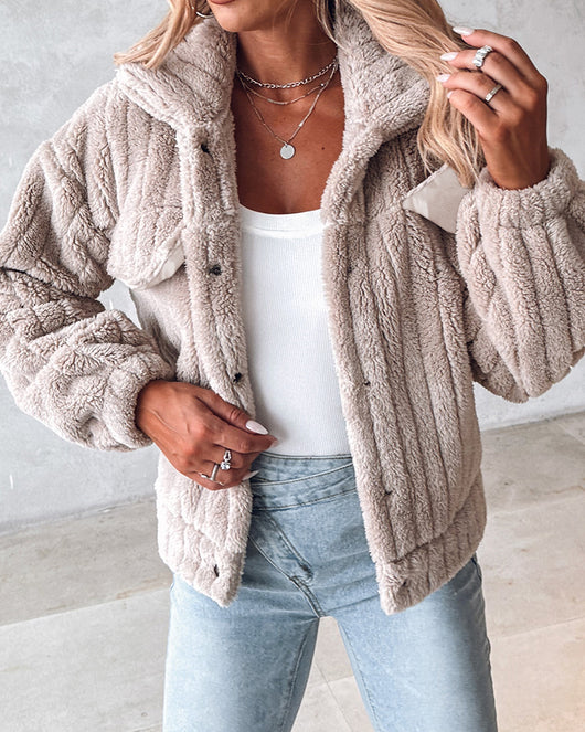 Cardigan Corto de Terciopelo con Rayas Hundidas y Solapa - Image 16