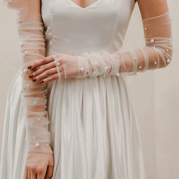 Guantes de Perla para Novia Inspiración Japonesa y Coreana
