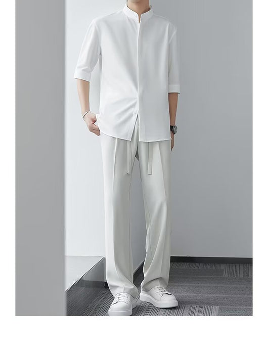 Camisa Cuello Mao Manga Corta Estilo Chino - Image 23