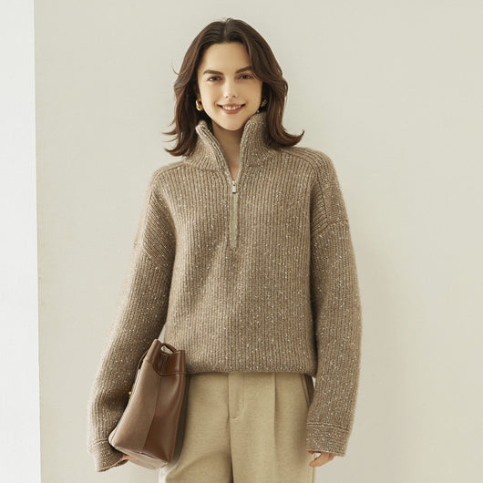 Suéter de Cashmira con Cuello Mao Grueso de Cinco Capas para Mujer - Abrigo Base Holgado Otoño Invierno - Image 7