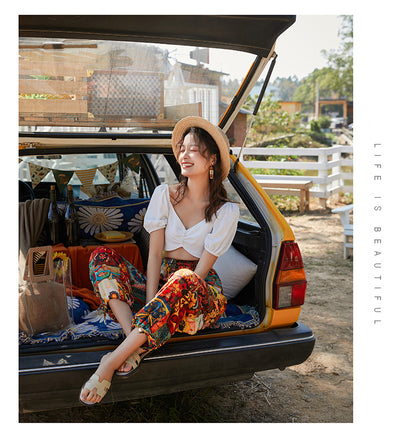 Pantalones Sueltos de Playa con Estampado Retro para Mujer - Image 10