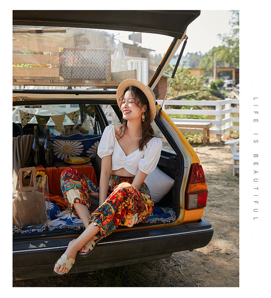Pantalones Sueltos de Playa con Estampado Retro para Mujer - Image 10