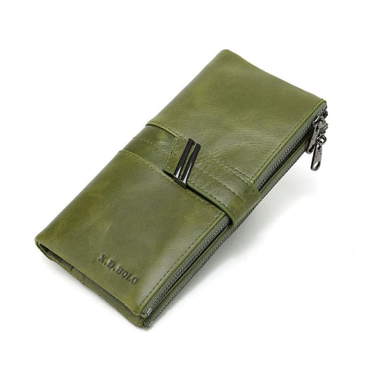 Cartera Larga de Cuero Encerado con Doble Cierre para Mujer - Image 4
