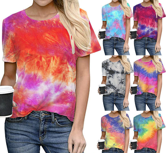 Playera Tie-Dye Estampado Cuello Redondo Talla Grande Manga Corta - Image 19