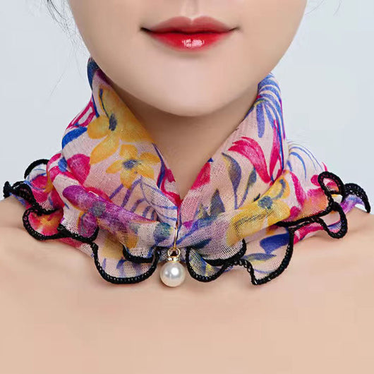 Pañuelo de Seda Decorativo Estampado con Encaje - Accesorio Elegante Versátil - Image 5