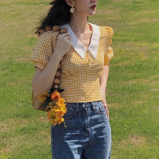 Blusa Cuadrille con Mangas Abullonadas - Estilo Retro Vintage