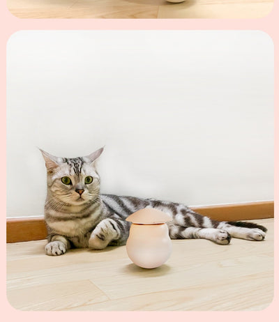Two pink intelligent electric cat toy tumblers with ribbed tops and red laser emitters, set against a minimalist pink background. - Image 14