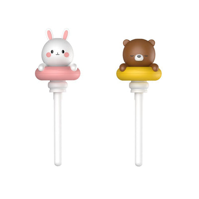 Two white and pink rabbit-shaped mini portable humidifiers, one facing forward and one showing the USB port. - Image 4