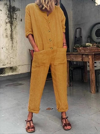 Jumpsuit Largo con Bolsillos y Color Sólido - Image 10