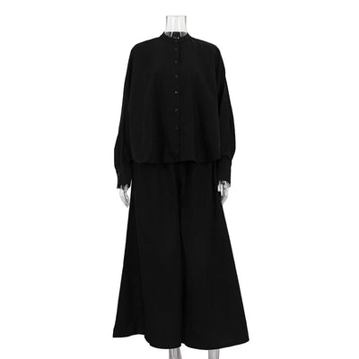 Conjunto de Dos Piezas: Camisa Suelta con Cuello Mao y Pantalón Ancho - Image 6