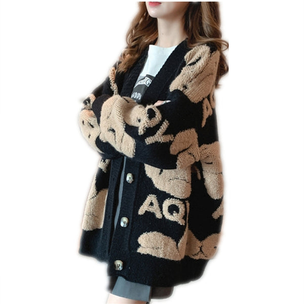 Cardigan Tejido Suelto Coreano para Mujer - Abrigo Grueso Estilo Occidental