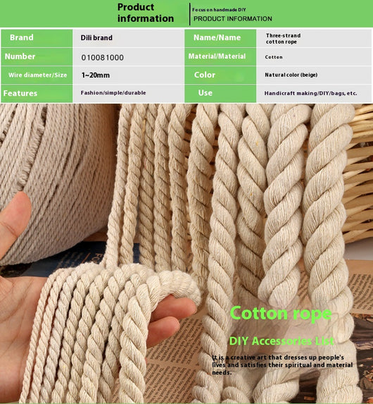 Coiled beige three-strand coarse cotton rope, showcasing its natural texture and thickness on a white background. - Image 8