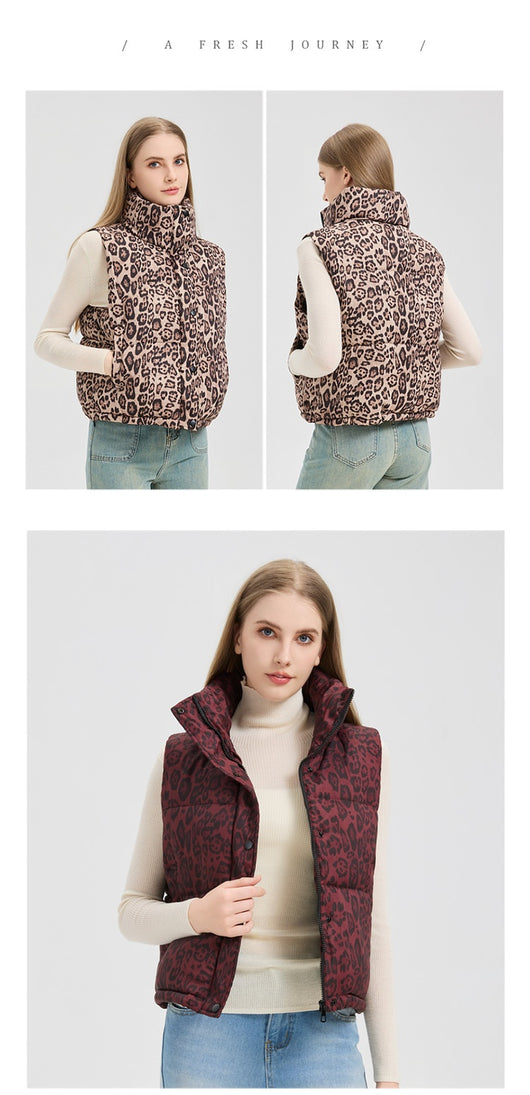 Chaleco de Algodón Estampado Leopardo con Cuello Mao - Image 12