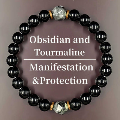 Pulsera Elástica Obsidiana Retro Tejida a Mano para Hombre - Image 11