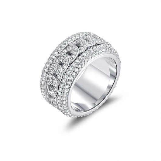Anillo Cubano Giratorio de Plata 925 con Moissanita Completa para Hombre - Image 4