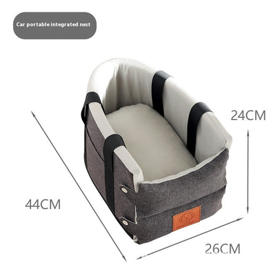 Dark gray and beige cat car safety seat, a portable integrated nest with soft padding and secure straps. - Image 13