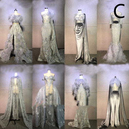 Vestidos de Presentación Gris Plata con Plumas para Mujer - Image 15