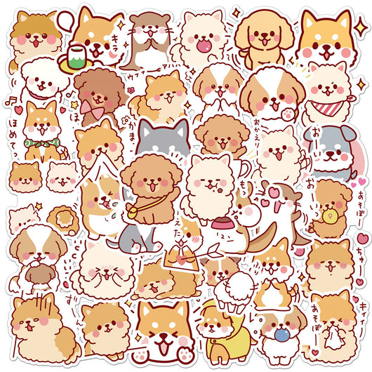 50 cute dog graffiti stickers featuring various cartoon dog breeds like Shiba Inu, Pomeranian, and Corgi. - Image 2