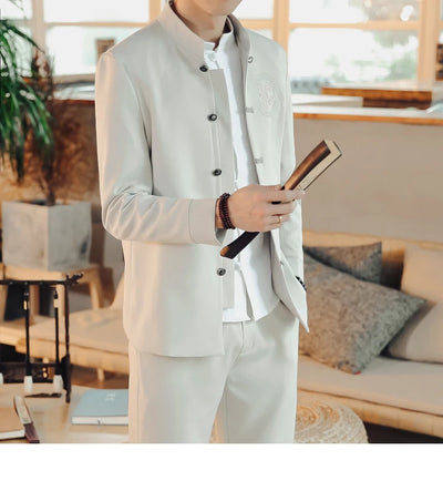 Traje Chino Tradicional Bordado Slim Fit con Cuello Mao - Image 19