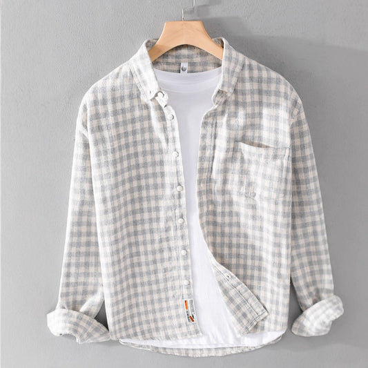 Camisa Cuadros Japonesa Manga Larga para Hombre - Estilo Casual y Versátil - Image 2