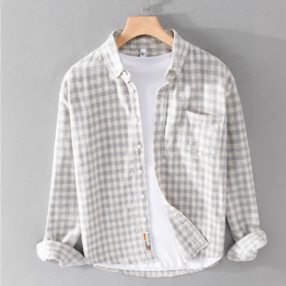 Camisa Cuadros Japonesa Manga Larga para Hombre - Estilo Casual y Versátil