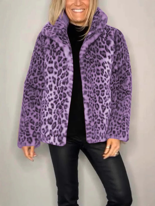 Abrigo Femenino Estampado Leopardo con Solapa y Cuero Sintético - Image 5