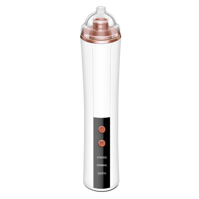 White blackhead vacuum remover with rose gold accents, clear suction head, and control buttons for strong, normal, and soothe modes. - Image 7