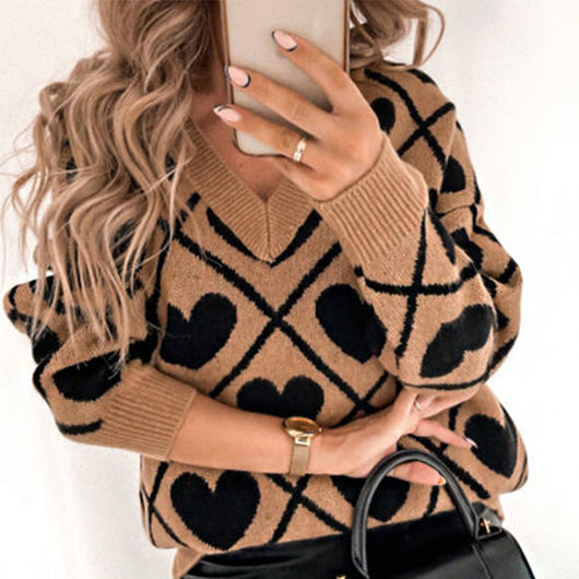 Suéter de Punto Love Cuello en V - Casual y Versátil para Mujer - Image 3