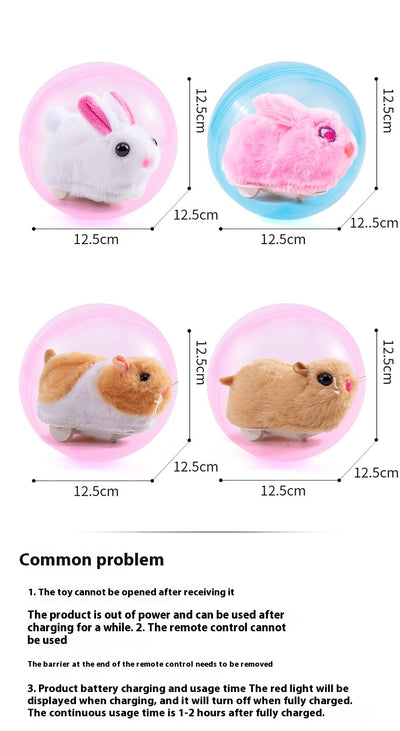 Plush orange and white hamster toy on wheels inside a transparent pink rolling ball, with components shown. - Image 10
