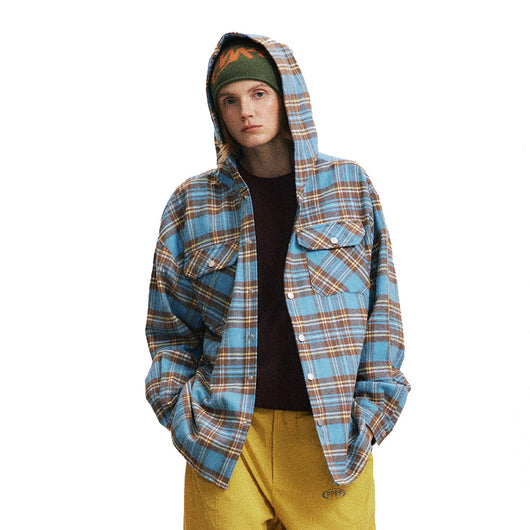 Camisa Cuadros Suelta con Capucha - Cardigan Retro Casual Europeo - Image 19