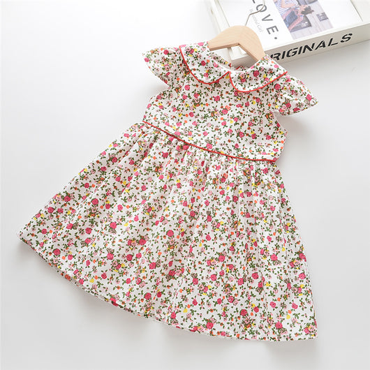 Vestido Infantil Floral con Mangas Volantes y Cuello Solapa - Image 17