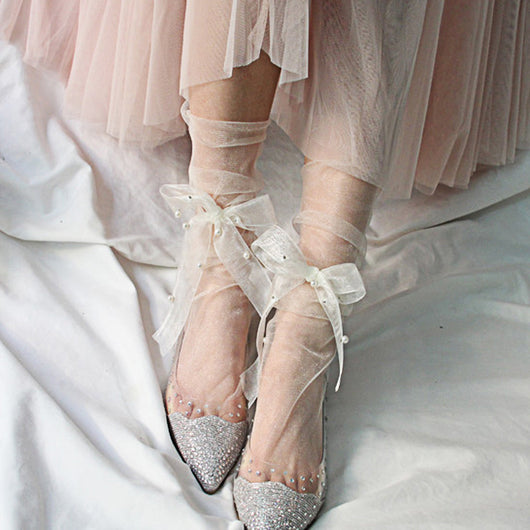 Calcetines de Malla Transparente con Moño y Perlas - Image 9