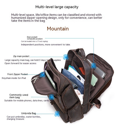 Mochila de Viaje en Cuero Crazy Horse Retro 17 Pulgadas - Backpack de Cuero Premium para Hombre - Image 9