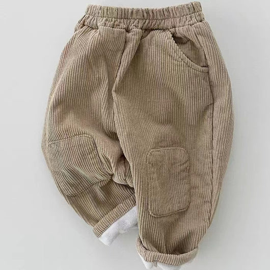 Pantalones de Pana Coreanos con Forro Polar y Parches - Image 4