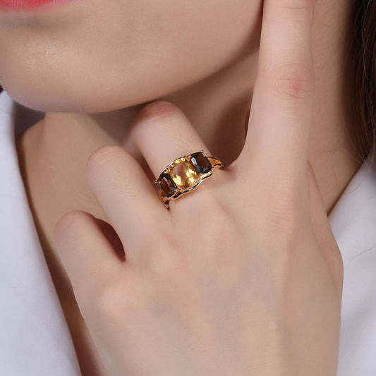 Anillo de Citrino Natural - Gema Amarilla Auténtica